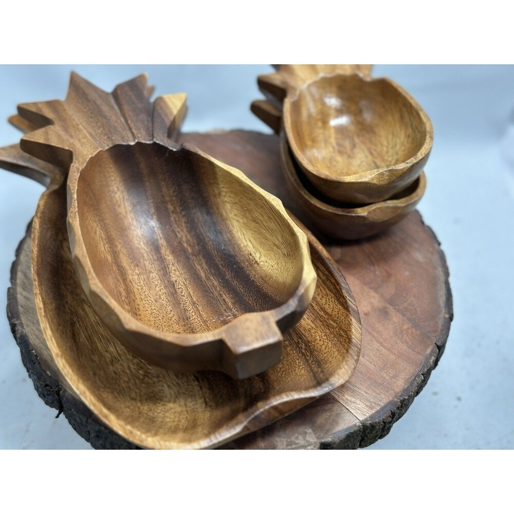 Mid Century 5 Pcs Monkey Pod WOOD Tiki Pineapples